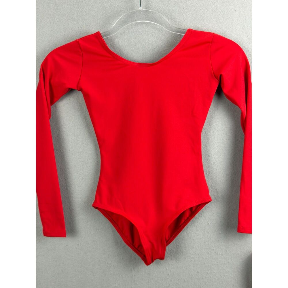NWT Capezio TB134C Girls M 8-10 Red Long Sleeve Ballet Leotard Minor Flaw